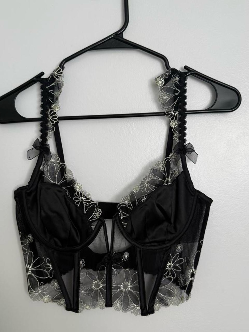 For Love And Lemons Black Floral Embroidered Longline Corset